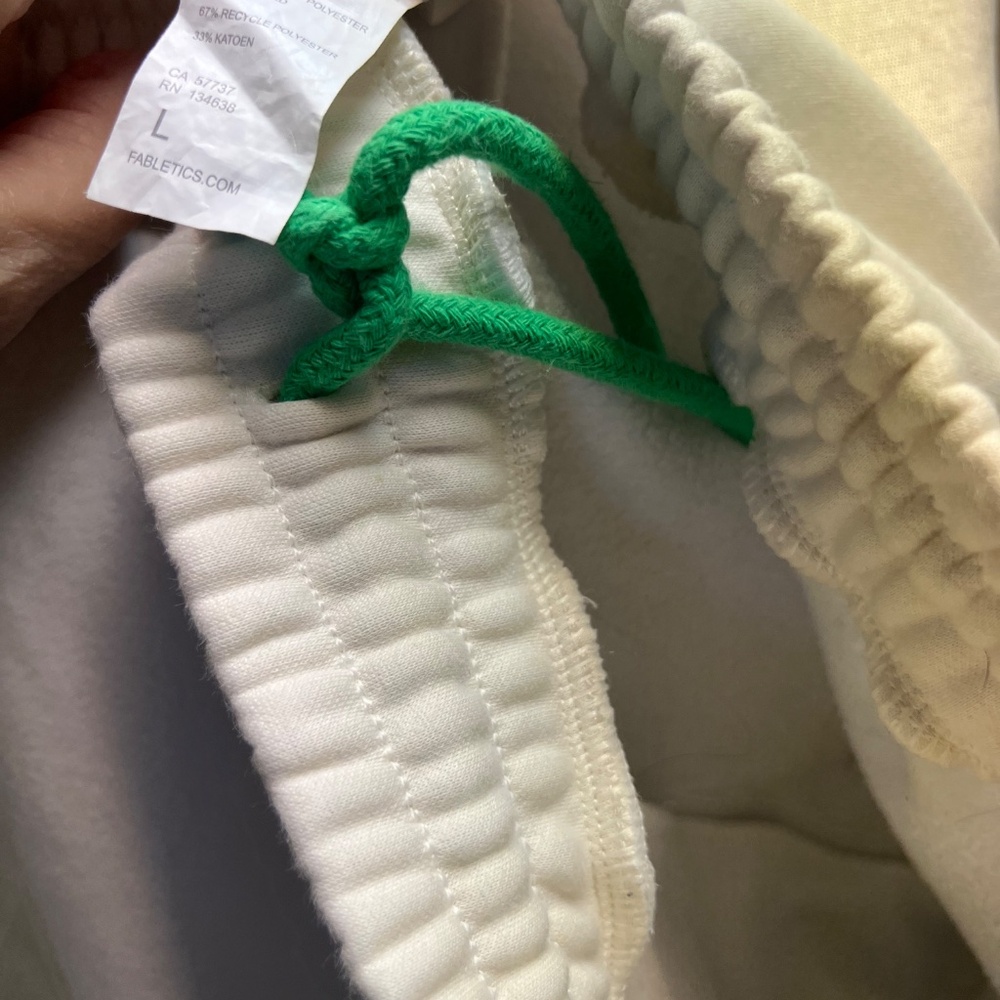 Fabletics Creamy White Joggers w Green Drawstring Inside Elastic Waist Pockets - Picture 6 of 8